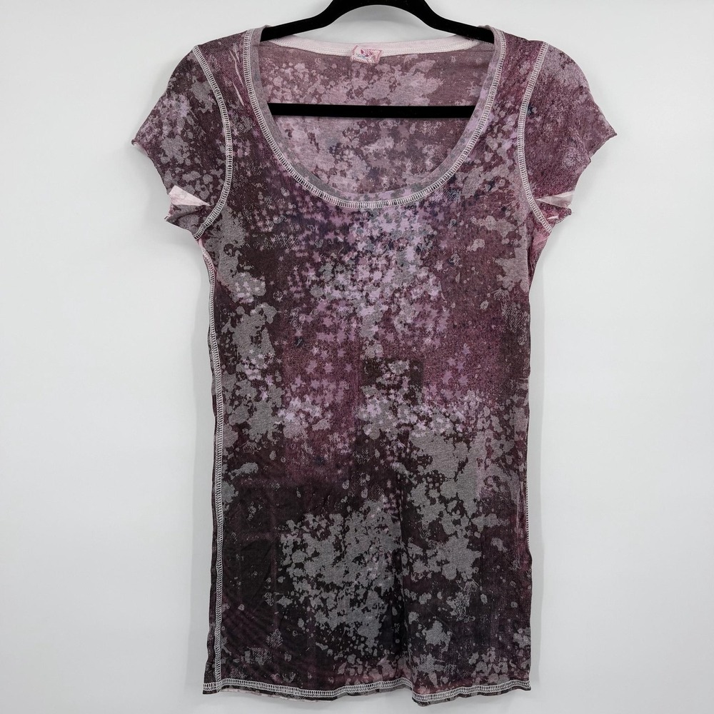 Free People Tunic Top Shirt Womens Small Purple Camouflage Burnout Lightweight